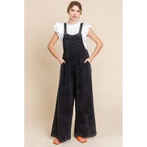 Jodifl Distressed Cotton Overalls Mineral Wash Black Large Jumpsuit NEW